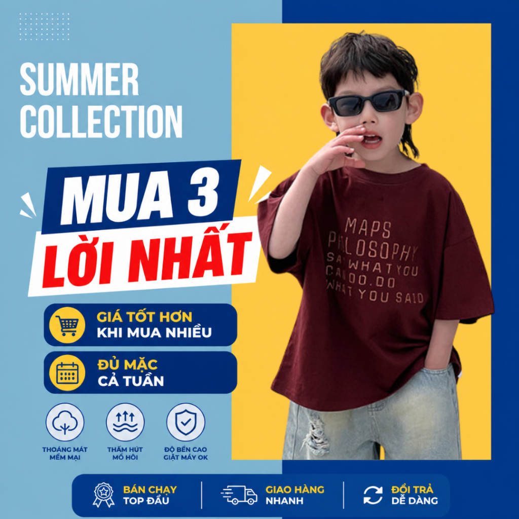 Áo Thun Ngắn Tay Mùa Hè Cho Bé Trai, Bé Gái In Hình Năng Động, Cổ Tròn B538 | JJ Kids Fashion