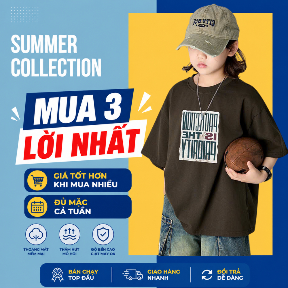 Áo Thun Ngắn Tay Mùa Hè Cho Bé Trai, Bé Gái In Hình Năng Động, Cổ Tròn B577 | JJ Kids Fashion