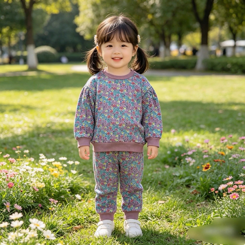 Bộ Nỉ Da Cá Bomber Bé Gái Hoa Nhí Tím Siêu Xinh Thu Đông 2-7 Tuổi (10-25kg) C6007