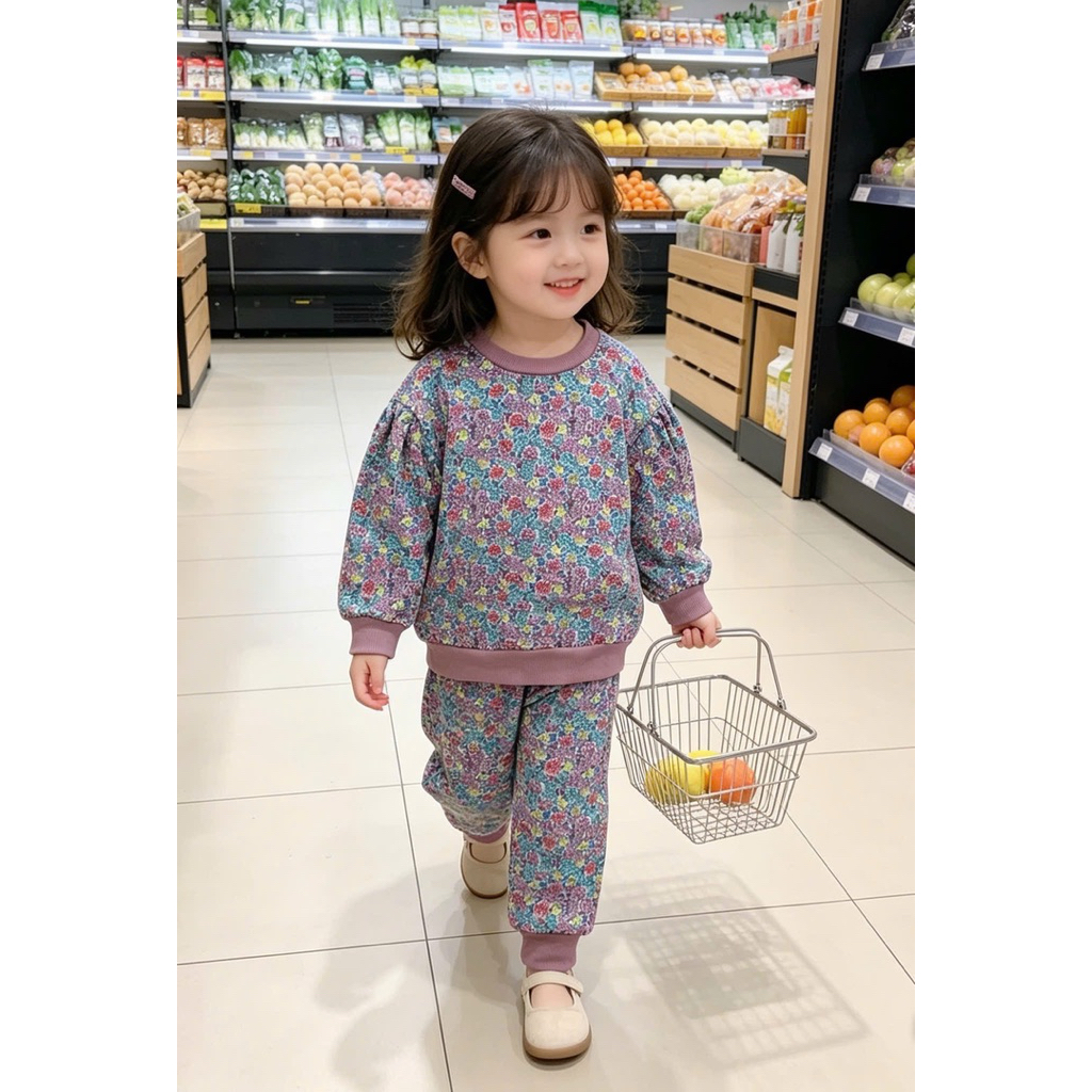 Bộ Nỉ Da Cá Bomber Bé Gái Hoa Nhí Tím Siêu Xinh Thu Đông 2-7 Tuổi (10-25kg) C6007