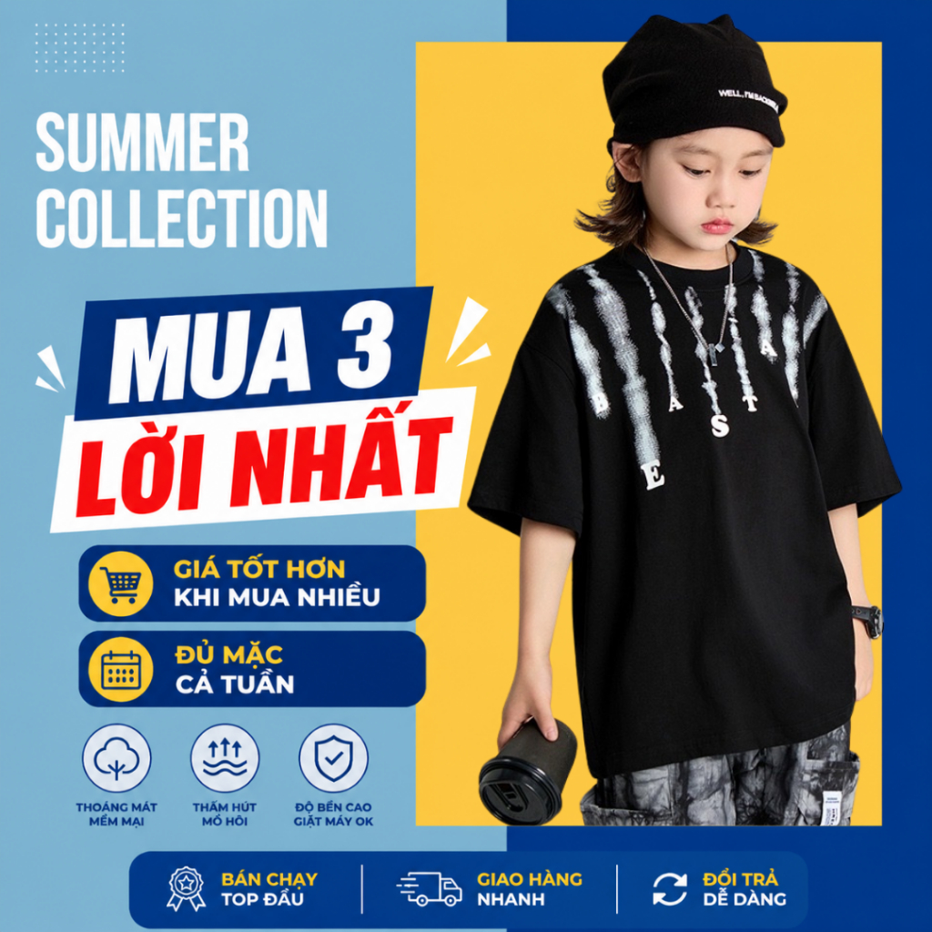 Áo Thun Ngắn Tay Mùa Hè Cho Bé Trai, Bé Gái In Hình Năng Động, Cổ Tròn B581 | JJ Kids Fashion