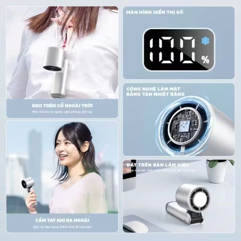 Quạt Cầm Tay Cao Cấp K801 Có Sò Lạnh  1-199 Cấp  Gió Mạnh, Gấp Gọn Tiện Lợi Tặng Kèm Dây Đeo  Pin1200mah/1800mah