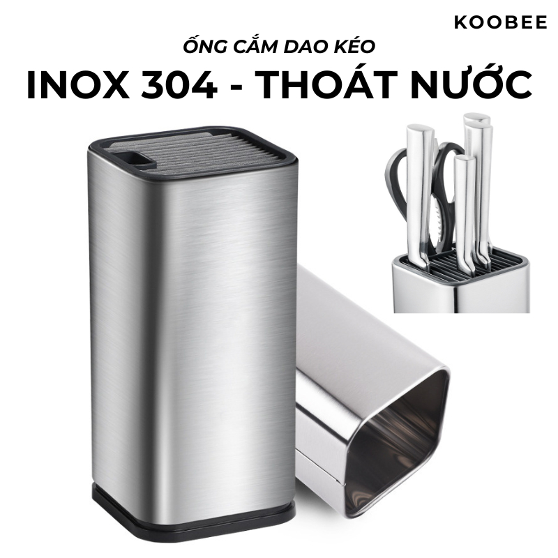 Ống cắm dao kéo Inox 304 cao cấp đáy thoát nước tiện lợi cho nhà bếp KooBee| 198