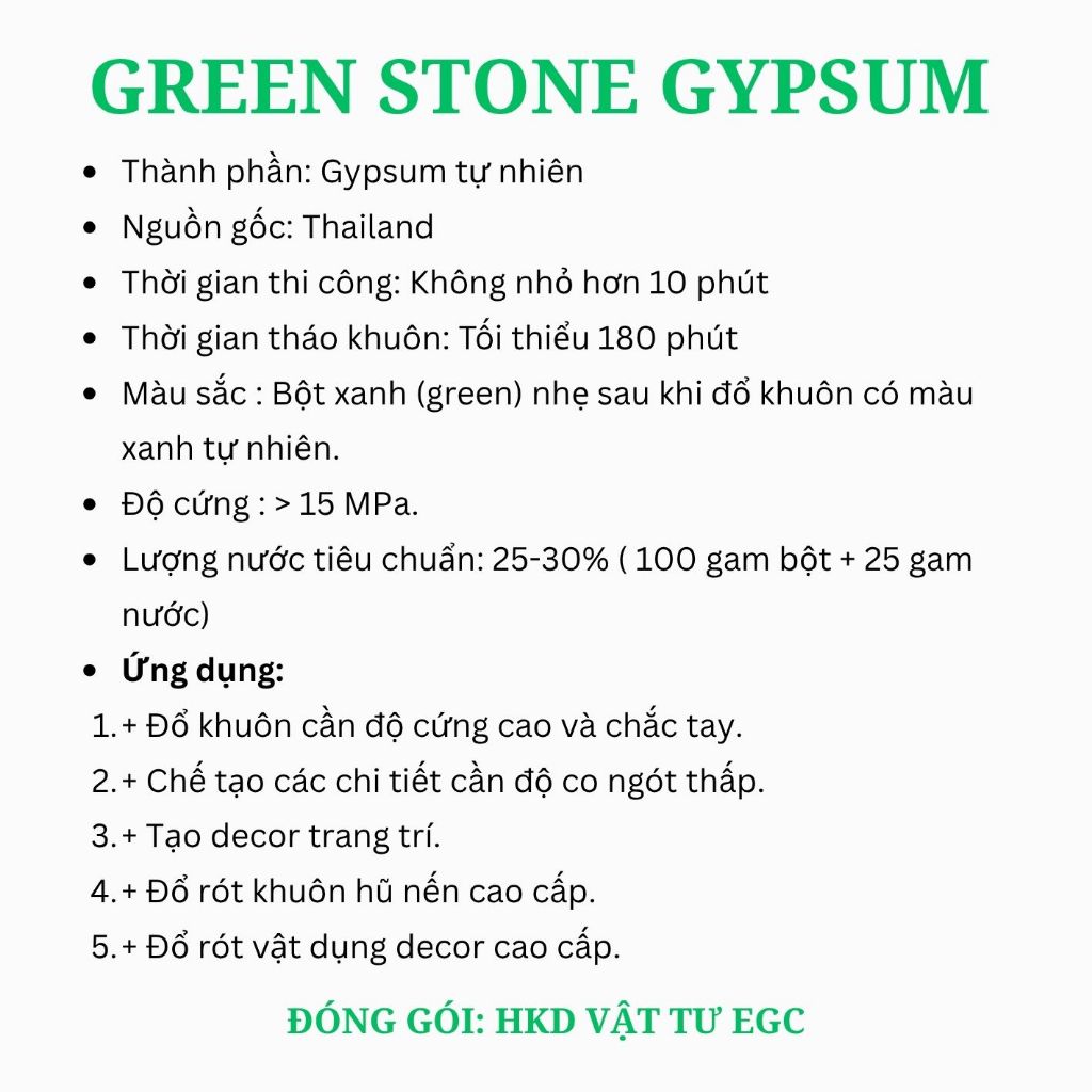 Green Stone Gypsum Thach cao làm từ đá xanh tự nhiên độ cứng cao chống cháy chuyên đổ khuôn hũ nến decor