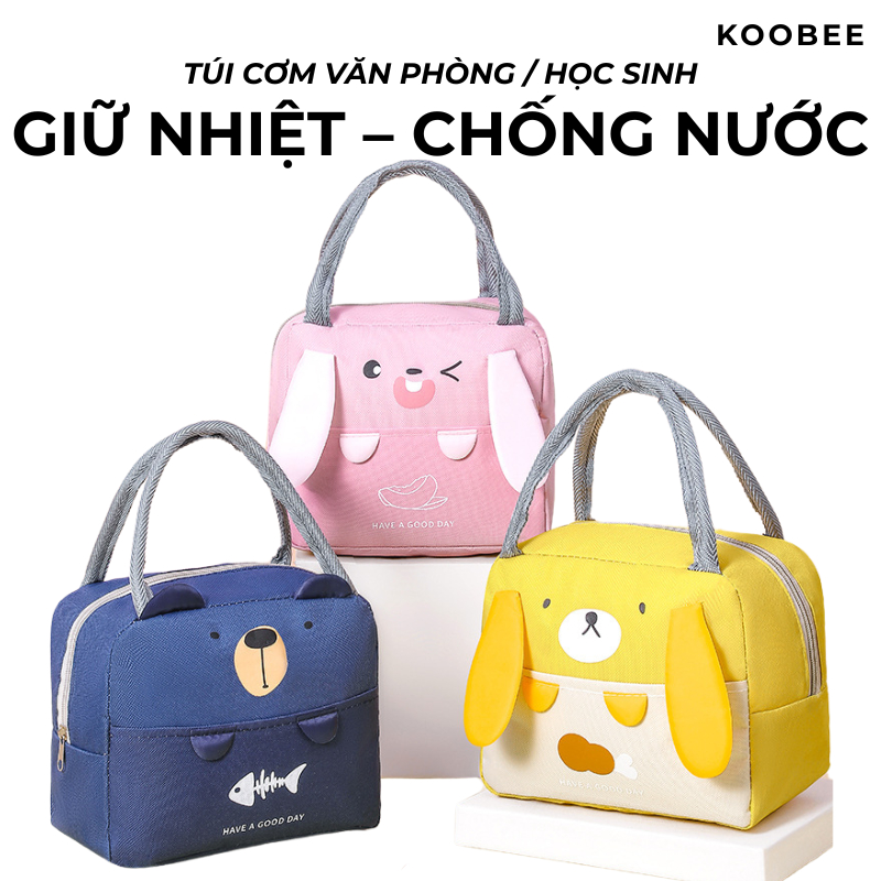 Túi Giữ Nhiệt Đựng Hộp Cơm KOOBEE Vải Oxford Dày Dặn Chống Nước Họa Tiết Hoạt Hình Mang Đi Học Đi Làm Cực Tiện  | 099