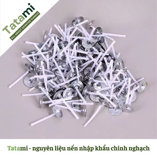Bấc Cotton Bấm Sẵn TATAMI Tim Nến Cotton Không Khói Kèm Đế Sắt Làm Nến Tealight Nến Ly Handmade