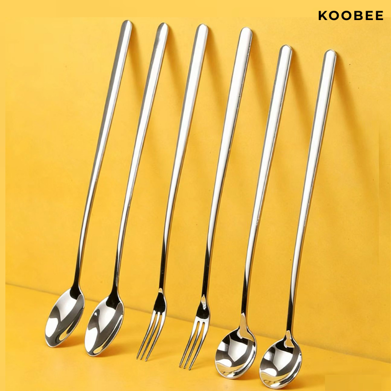 Muỗng Cà Phê Inox 304 Cán Dài KOOBEE – Thìa Khuấy Ly Cao, Muỗng Múc Đá, Múc Mật Ong, Nĩa Cocktail Thanh Lịch | 343