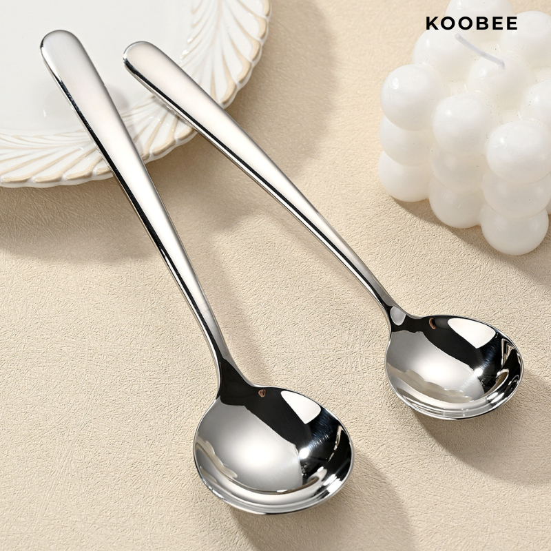 Muỗng Thìa Inox 304 Miệng Tròn Cán Dài Trơn Dày Dặn Sáng Bóng Cao Cấp | 263