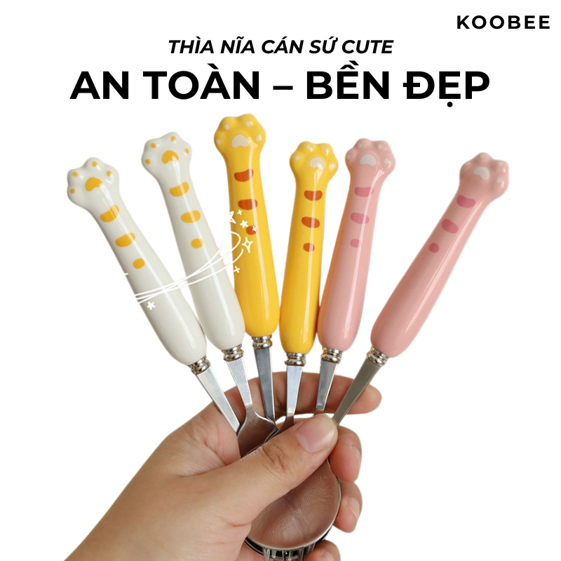 Bộ Thìa Nĩa Inox Cán Sứ Hoạt Hình Cute KOOBEE – Ăn Cá Nhân, Trẻ Em, Dân Văn Phòng & Du Lịch | 112