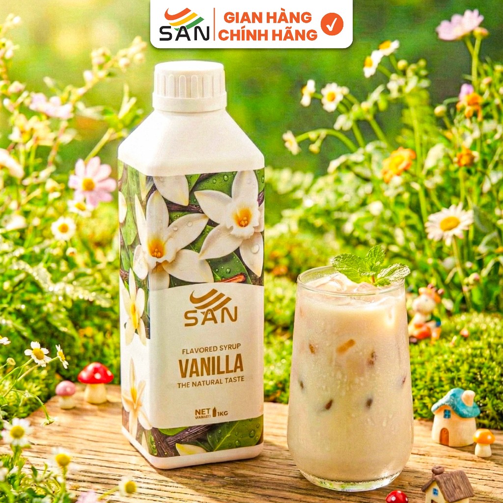 Syrup/siro Caramel SAN, đậm đà, có chai chiết 100ml, tặng công thức, latte, trà sữa, làm bánh
