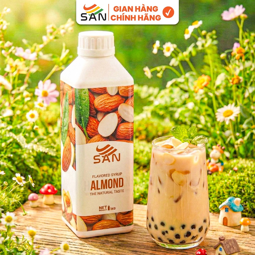 Syrup/siro Caramel SAN, đậm đà, có chai chiết 100ml, tặng công thức, latte, trà sữa, làm bánh