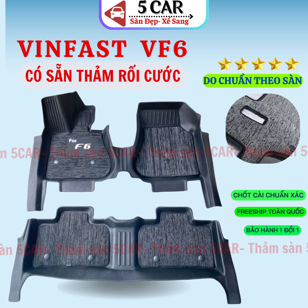 Thảm lót sàn NHỰA 5D KÈM RỐI XE VINFAST VF6 Hàng Nhựa đúc nguyên khối TPE siêu bền, dễ vệ sinh