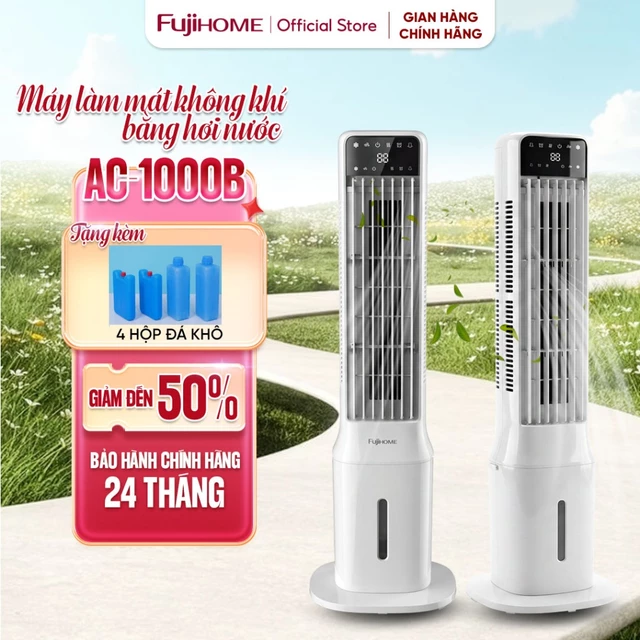 Máy làm mát không khí hơi nước Nhập Khẩu FUJHOME AC1000B bình nước lớn 6 Lít, quạt tháp đứng làm mát nhanh góc quay rộng