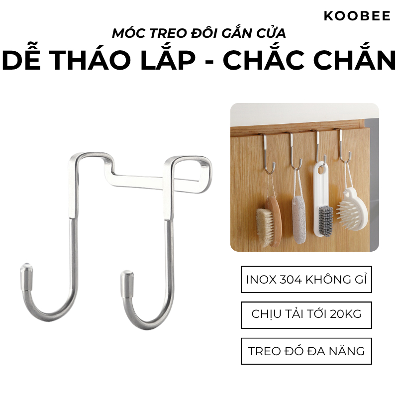 Móc Treo Đồ Đôi Hình Chữ S Gắn Cửa, Ngăn Kéo Tủ INOX 304 Cao Cấp KOOBEE- Treo Khăn Lau, Đồ Dùng Nhà Bếp, Phòng Tắm | 094