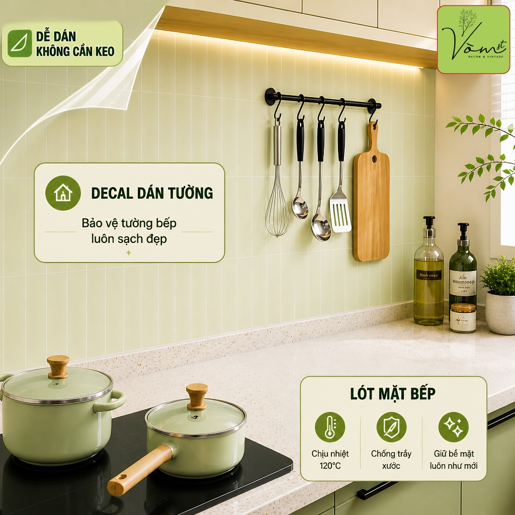 Decal dán bếp từ tính trong suốt Vòm Decor chống dầu mỡ bám bẩn chịu nhiệt không keo bảo vệ tường bếp dễ lau mã DCB