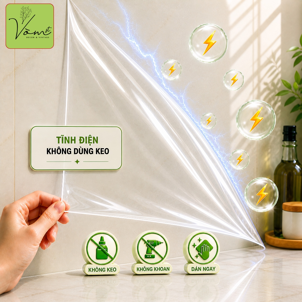Decal dán bếp từ tính trong suốt Vòm Decor chống dầu mỡ bám bẩn chịu nhiệt không keo bảo vệ tường bếp dễ lau mã DCB