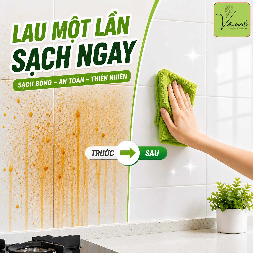 Decal dán bếp từ tính trong suốt Vòm Decor chống dầu mỡ bám bẩn chịu nhiệt không keo bảo vệ tường bếp dễ lau mã DCB