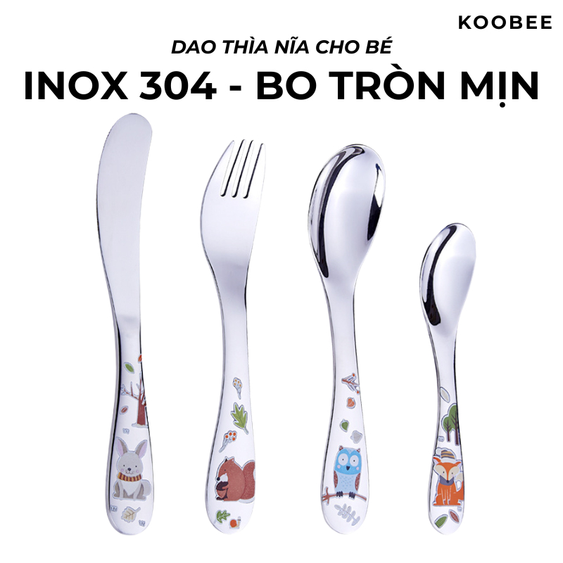 Bộ Dao Thìa Nĩa Inox 304 Cao Cấp Cho Bé Từ 2 Tuổi - Tay Cầm Hoạt Hình Màu Sắc Tươi Sáng Không Bong, Bền Đẹp | 303