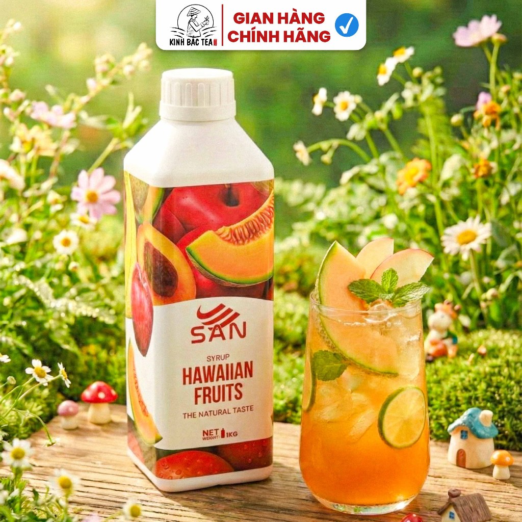 Syrup/siro trái cây SAN chai lớn 1Kg, có mẫu thử 100ml, tặng công thức pha chế, hương thơm nổi bật