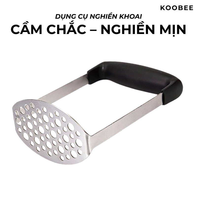 Dụng Cụ Nghiền Khoai Tây KOOBEE Tay Cầm Màu Đen – Inox 304 Chống Gỉ, Làm Đồ Ăn Dặm, Làm Bánh Đa Năng (NB61)