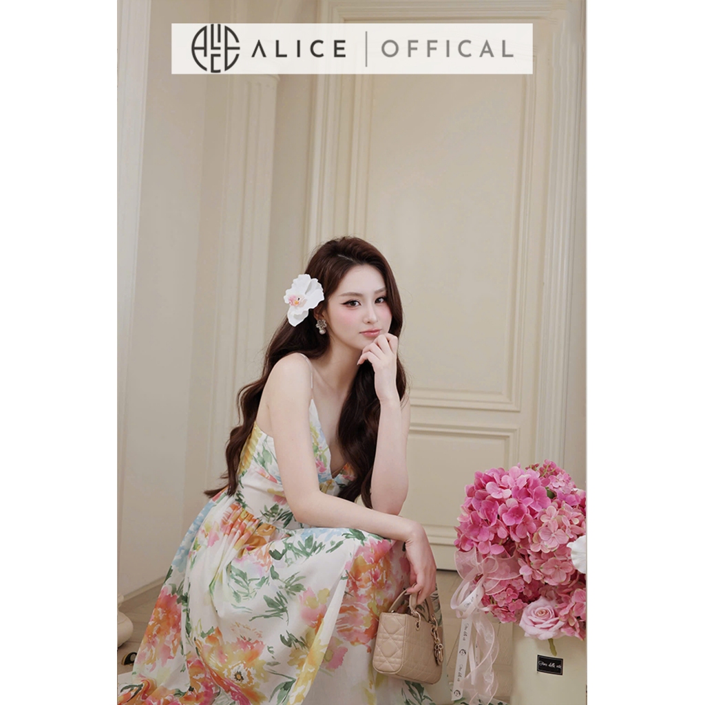 Váy Hoa Mùa Hè Alice Phong Cách Tiểu Thư, Đầm Maxi Xòe 2 Dây Cúp Ngưc Mát Mẻ Phù Hợp Đi Biển T495