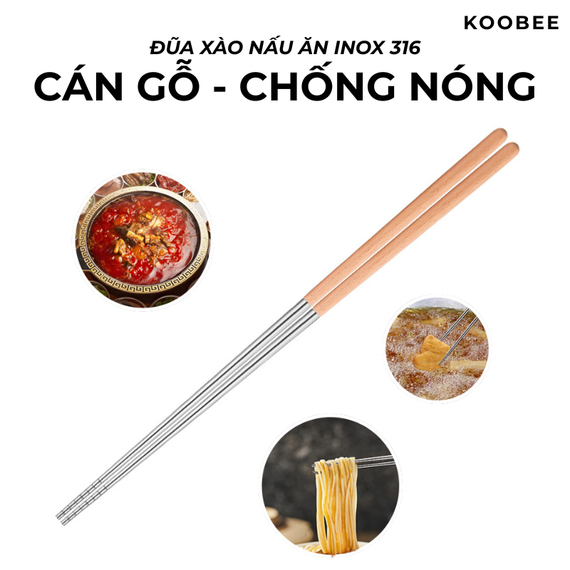 Đũa Xào Inox 316 Chất Lượng Cao – Dài 36cm, Đầu Gắp Tròn Chống Trượt – Cán Gỗ Cách Nhiệt Cao Cấp | 348