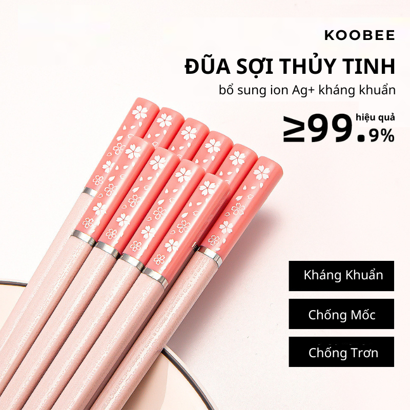 Bộ Đũa Sợi Thủy Tinh Họa Tiết Hoa Anh Đào 2 Màu Không Mốc Kháng Khuẩn Chịu Nhiệt Phong Cách Nhật Bản Cao Cấp (BA13)