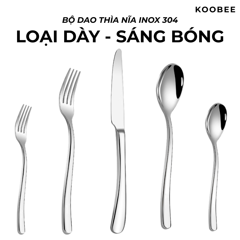 Bộ dao thìa (muỗng) nĩa inox 304 KooBee dùng cho khách sạn - Bộ dụng cụ bàn ăn MoonLight cao cấp sang trọng | 214