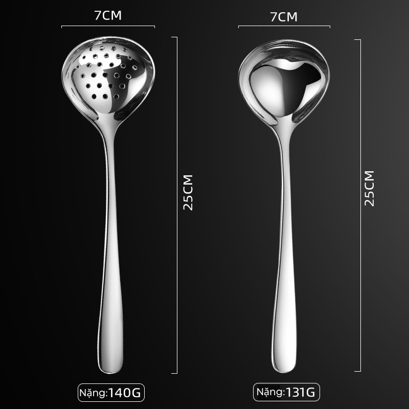 Bộ Đôi Muôi Canh + Muôi Lỗ Inox 304 Cao Cấp Sáng Bóng - Cán Trơn Lòng Sâu Hình Trái Tim | 319