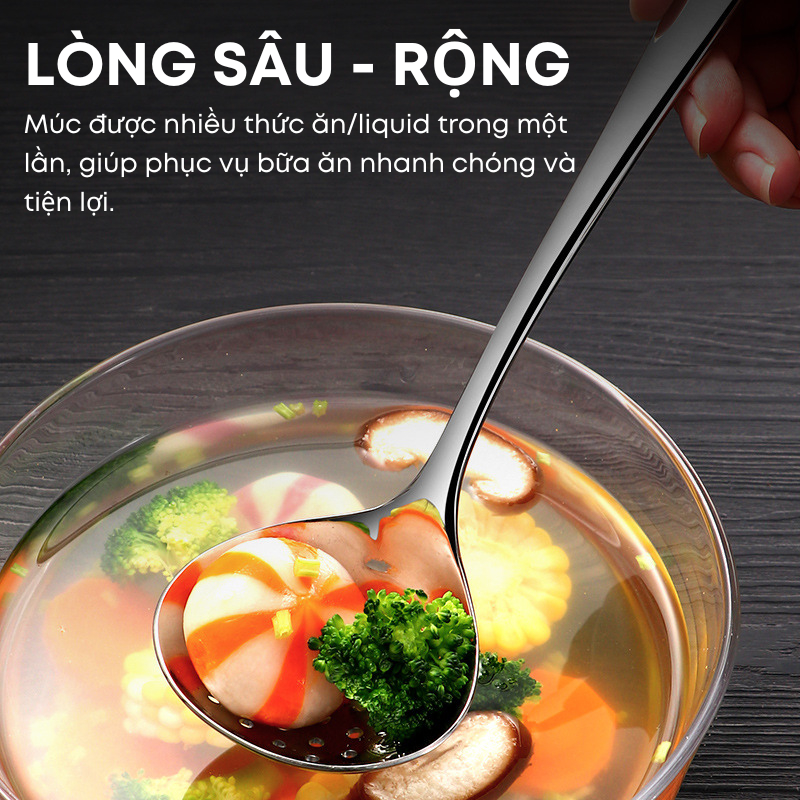 Bộ Đôi Muôi Canh + Muôi Lỗ Inox 304 Cao Cấp Sáng Bóng - Cán Trơn Lòng Sâu Hình Trái Tim | 319