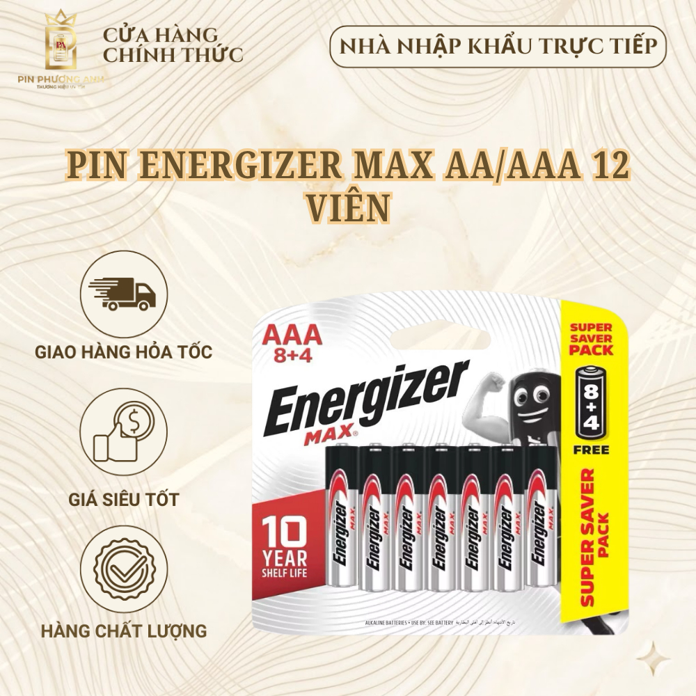[Vỉ 12 viên] Pin Alkaline Energizer AA / AAA Tiểu, Đũa Pin Kiềm LR6 LR03 E91 E92 Chính Hãng Siêu Bền