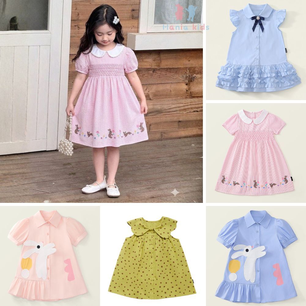 BST Váy Mùa Hè 2026 Cho Bé Gái, Váy Có Cổ Cho Bé Gái Họa Tiết Dễ Thương Chất Liệu Cotton