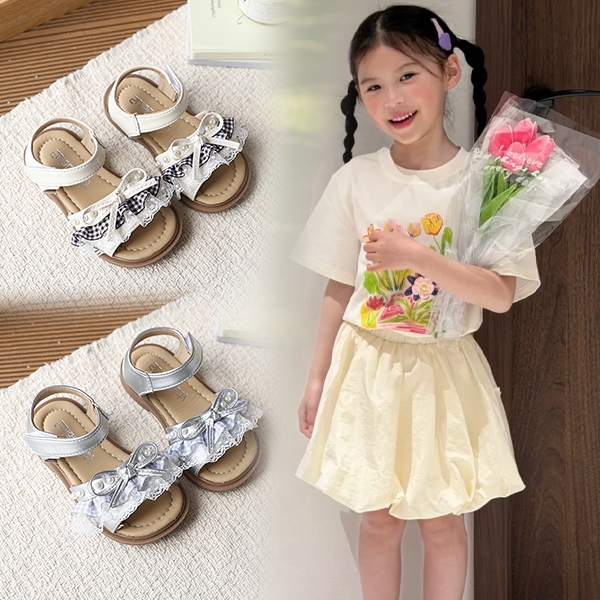 Bella Neman Dép sandal bé gái nơ ren ngọc, đế mềm êm chân, chống trượt, dễ mang đi chơi mùa hè