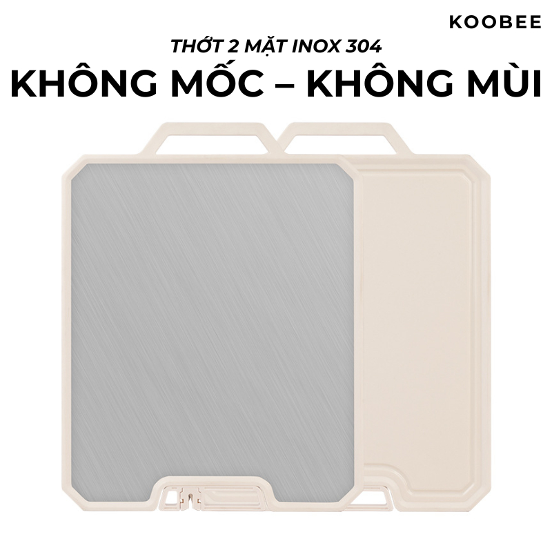 Thớt Inox 304 và nhựa kháng khuẩn KooBee cao cấp 2 mặt tích hợp đá mài dao kéo thông minh (NB86)