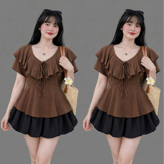 Áo Thun Bigsize Nữ Áo Kiểu Cổ Bèo Vạt Xèo Peplum Tay Ngắn Tiểu Thư Tôn Dáng A349