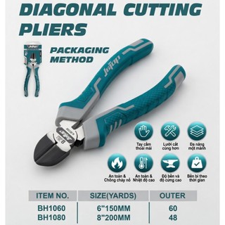 Kìm cắt chéo JcTop thép CR-V tay cầm TPR chống trượt 6"/8"ing