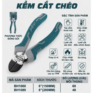 Kìm cắt chéo JcTop thép CR-V tay cầm TPR chống trượt 6"/8"ing