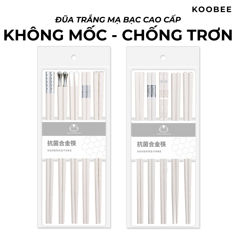 Set 5 đôi đũa ăn cơm trắng bạc 5 kiểu chất liệu sợi thủy tinh không mốc kháng khuẩn chống trơn chịu nhiệt cao cấp (BA12)