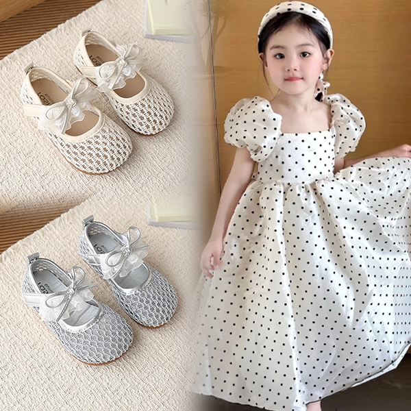 Bella Neman Giày búp bê bé gái lưới nơ ren, đế mềm êm chân, chống trượt, dễ mang đi chơi mùa hè