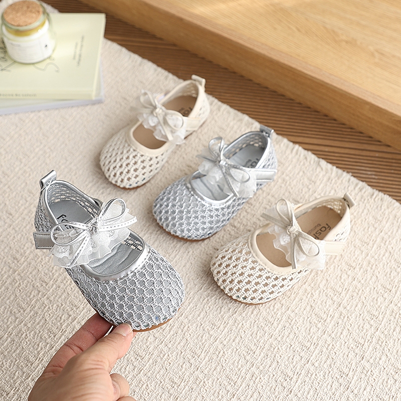 Bella Neman Giày búp bê bé gái lưới nơ ren, đế mềm êm chân, chống trượt, dễ mang đi chơi mùa hè