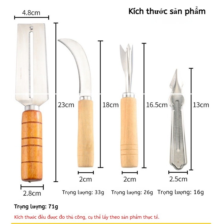 Bộ 4 Món Dứa - Dao Gọt Vỏ, Dao Cong, Đũa Bỏ Mắt, Nhíp, Dễ Vệ Sinh
