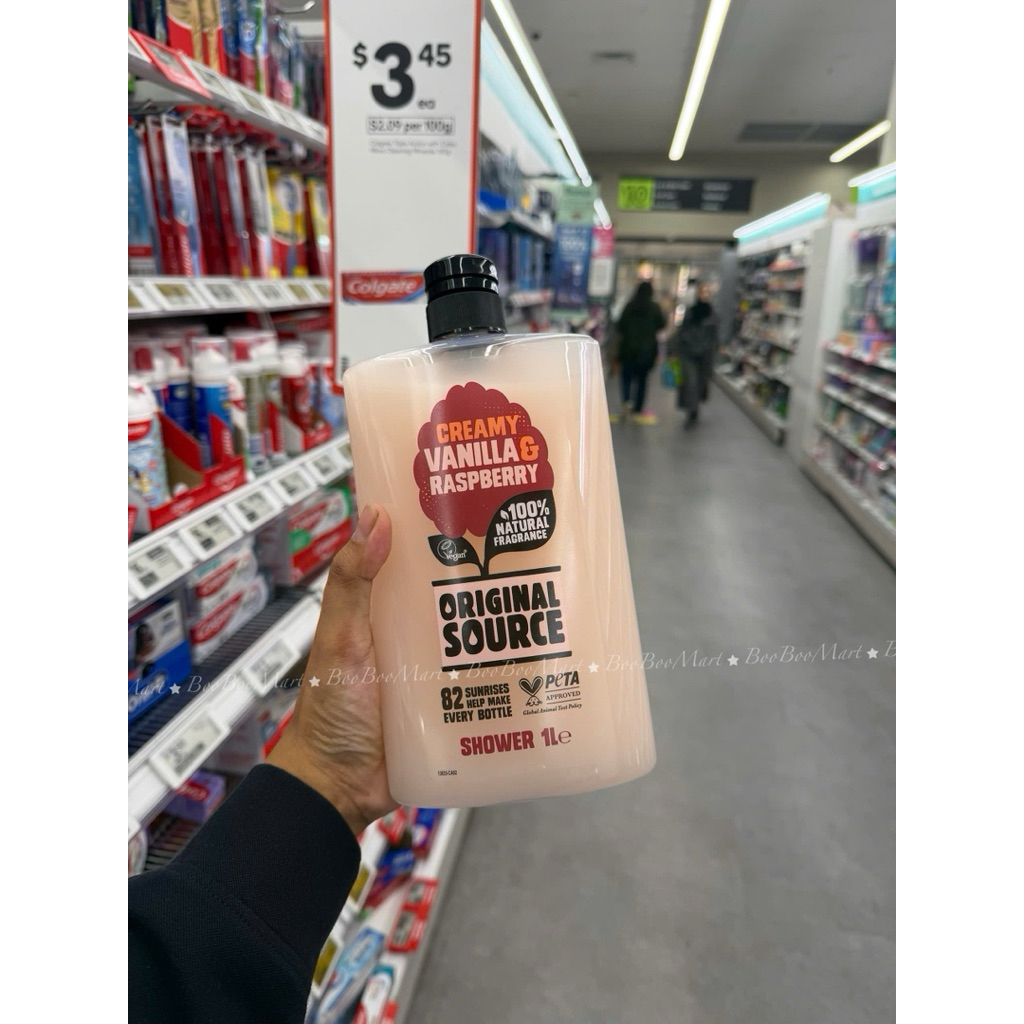 Sữa tắm Original Source Vanilla & Raspberry 1L – thơm ngọt mê ly 🍓🍦( chai có bị cấn góc nhẹ )