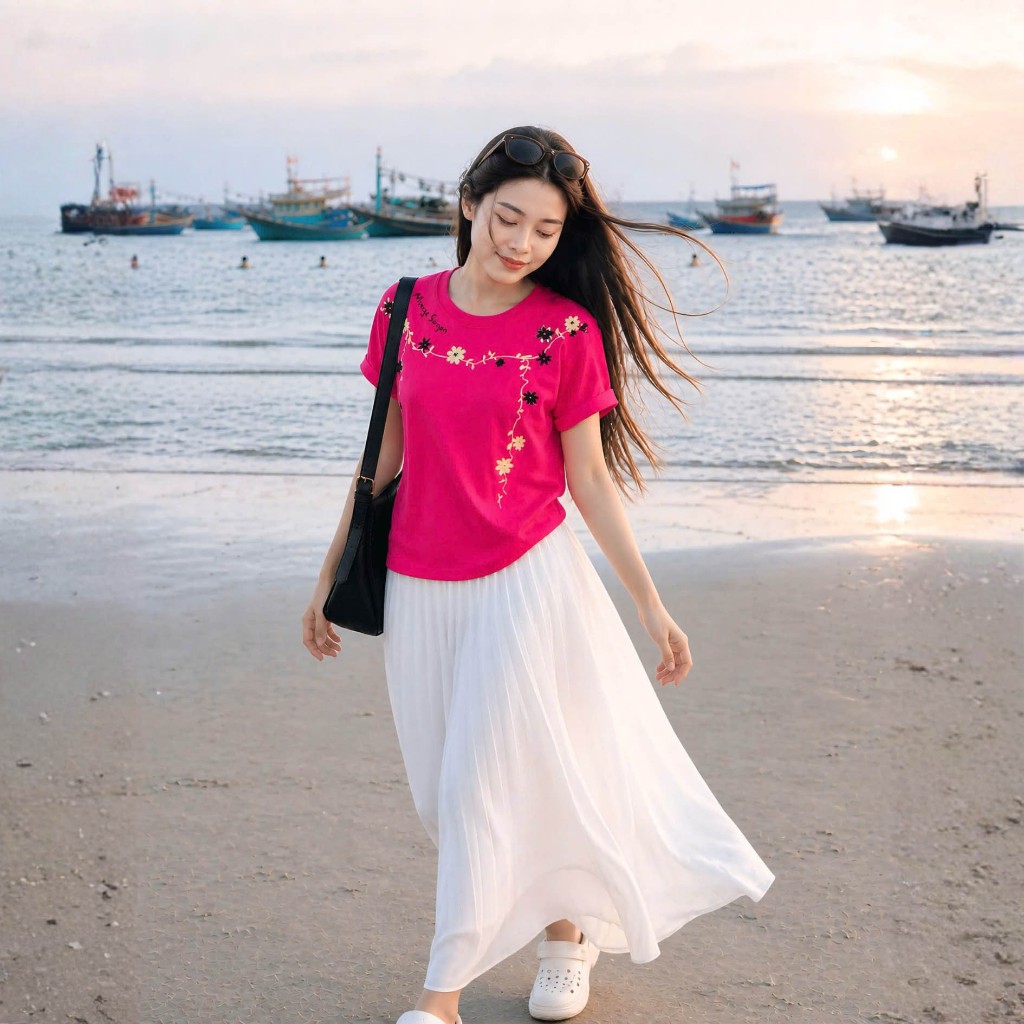 Áo Thun Phối Dây Viền Cổ Hồng Basic, Chất Cotton Thoáng Mát, Có Kèm Hình Thật.