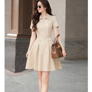 Váy thiết kế cổ sơ mi tùng xoè phối dây kéo nữ A501