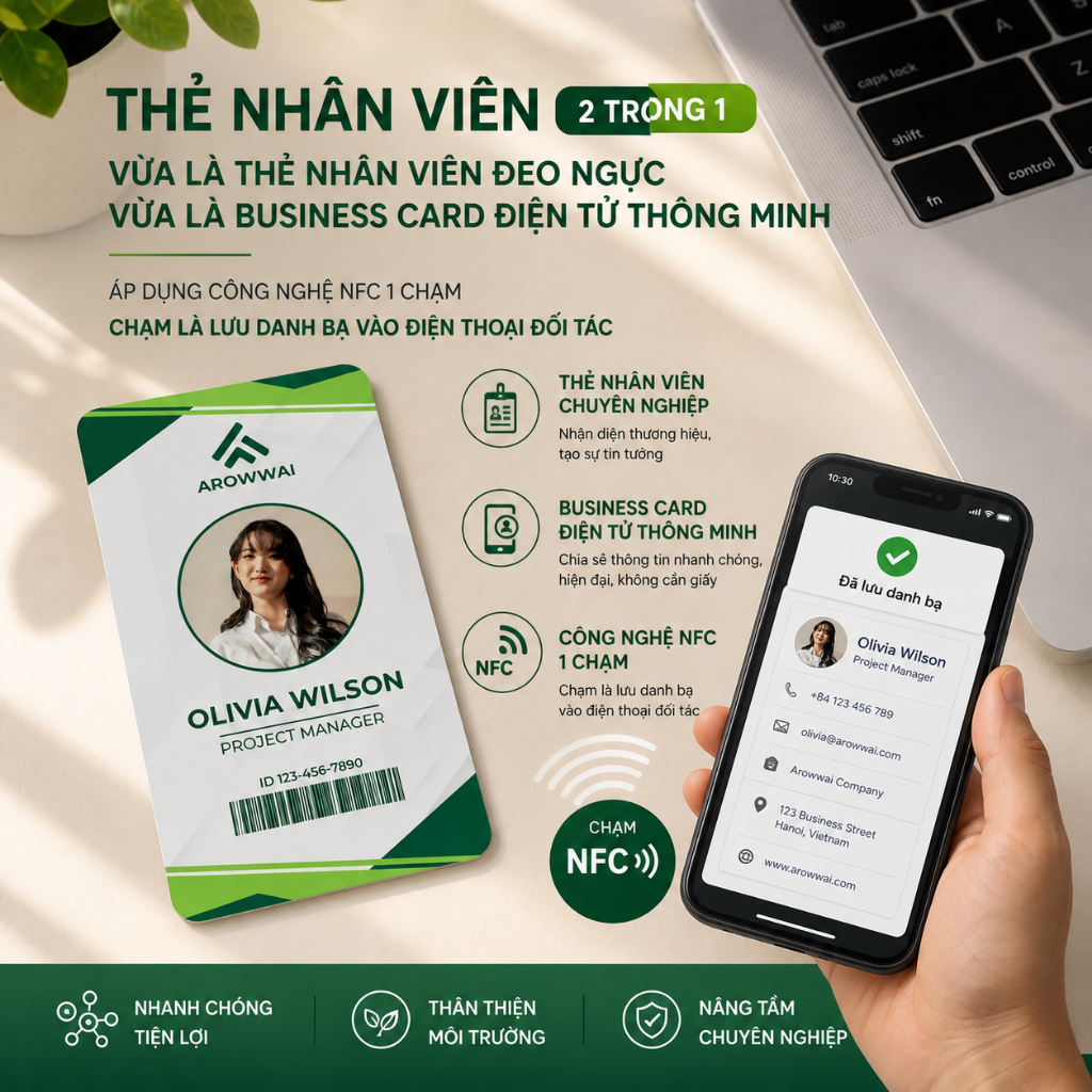 [IN THEO YÊU CẦU] Miễn Phí Thiết Kế Từ 01 Chiếc: Thẻ Nhân Viên Văn Phòng NFC Tích Hợp Danh Thiếp Điện Tử