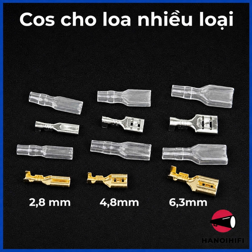 Combo 8 chiếc Cos loa, jack bấm cho loa kèm vỏ cách điện nhiều cỡ từ Hà Nội Hifi