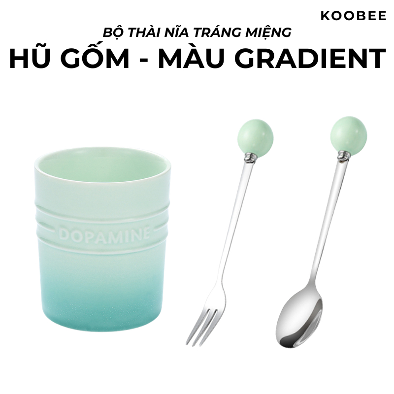 Bộ Thìa Nĩa Trái Cây Tráng Miệng KOOBEE Chất Liệu Inox 304 Tay Cầm Gốm Cao Cấp 4 Màu Sang Trọng | 125