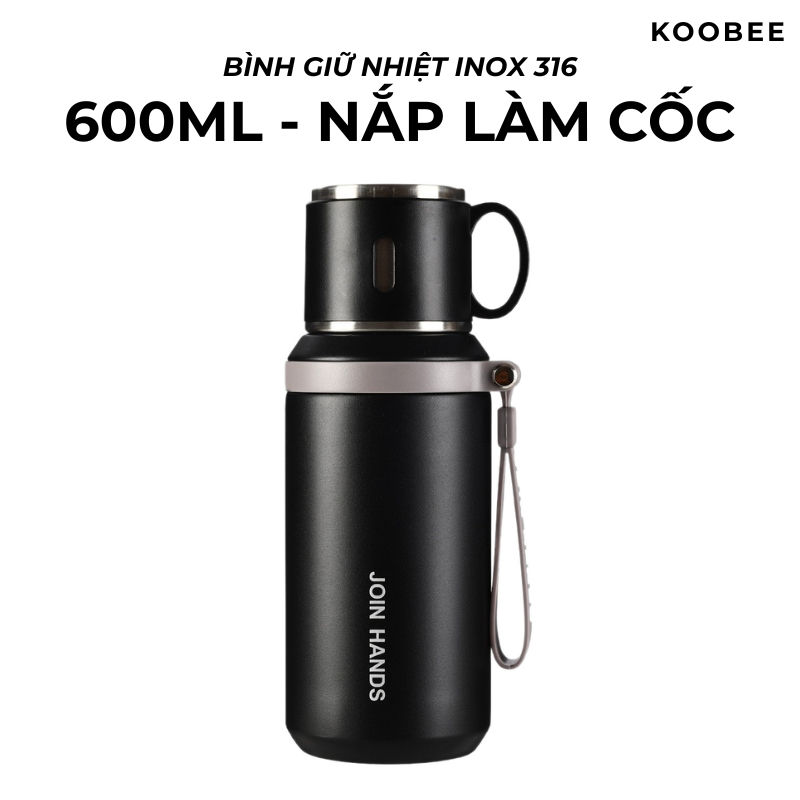 Bình Giữ Nhiệt Cao Cấp 600ml Inox 316 Bình Nước Nắp Tách Thành Cốc, Có Dây Xách Và Lưới Lọc Trà Tiện Lợi | 255