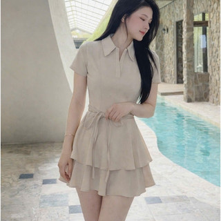 Set váy sơ mi 2 tầng cột nơ khoe eo nhẹ nhàng cao cấp