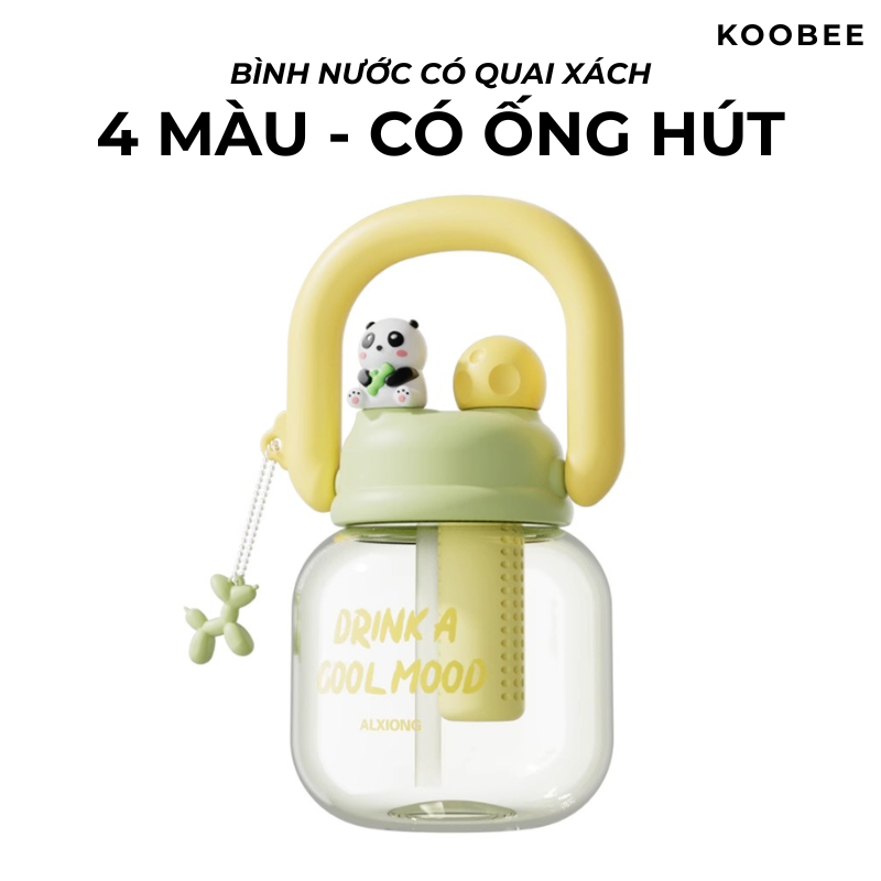 Bình Nước Nắp Gấu Trúc 800ml Có Ống Hút, Quai Xách Và Bóng Lọc Trà, Hoa Quả Detox Đa Năng Tiện Dụng | 269